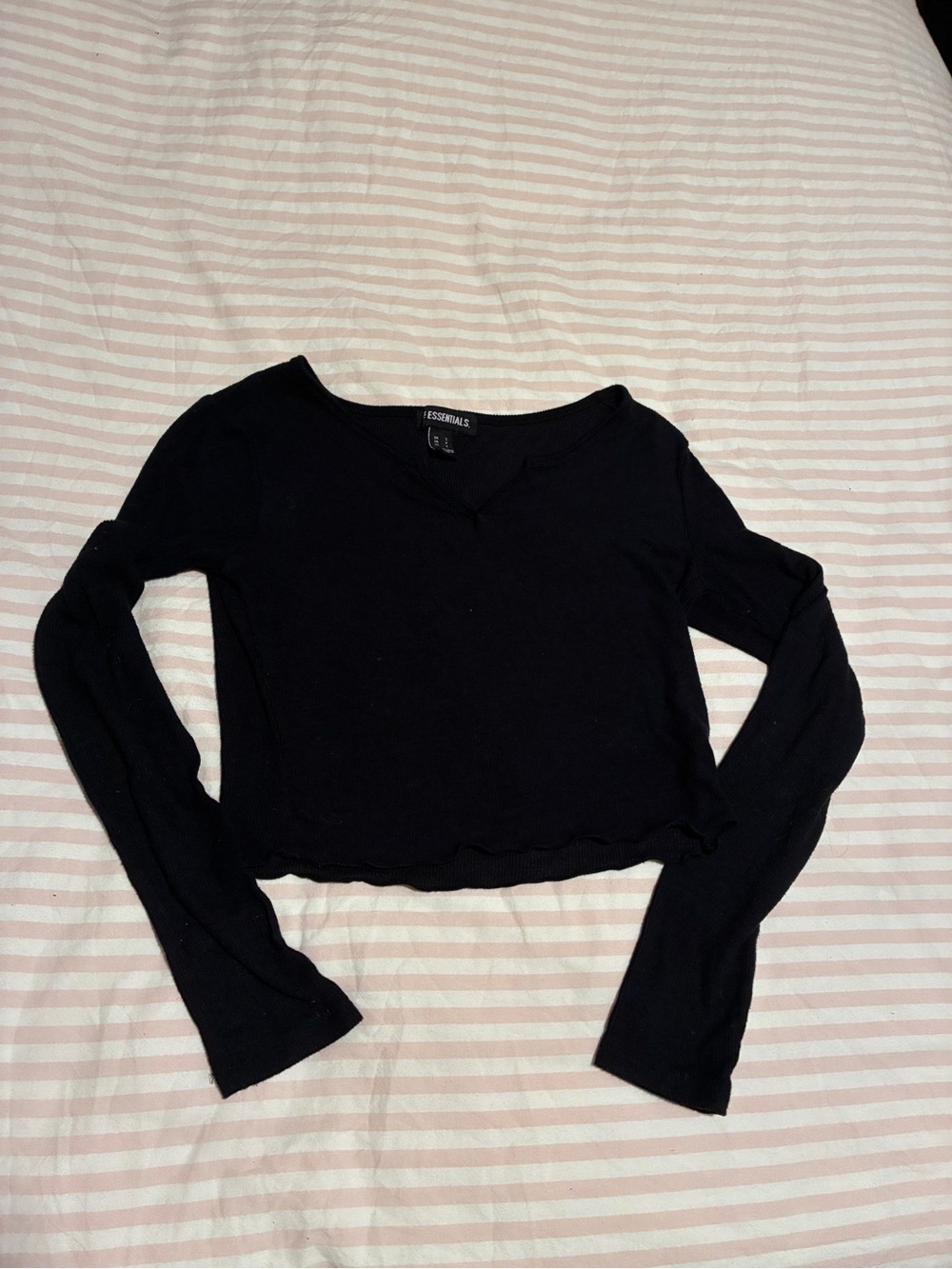 Essentials Black Long Sleeve Cropped Knit Top